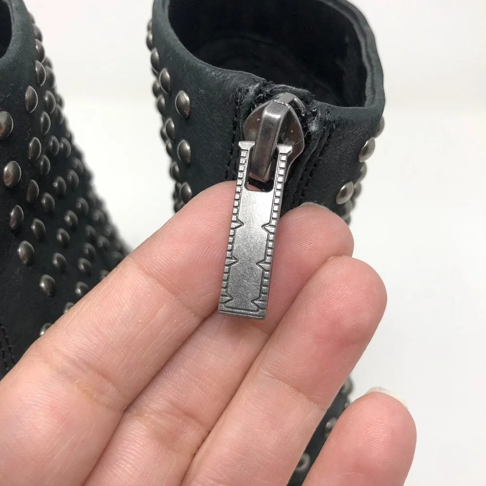 Mercer Edit Black Leather Full Monty Studded Booties Womens 6.5 Almond Toe 4